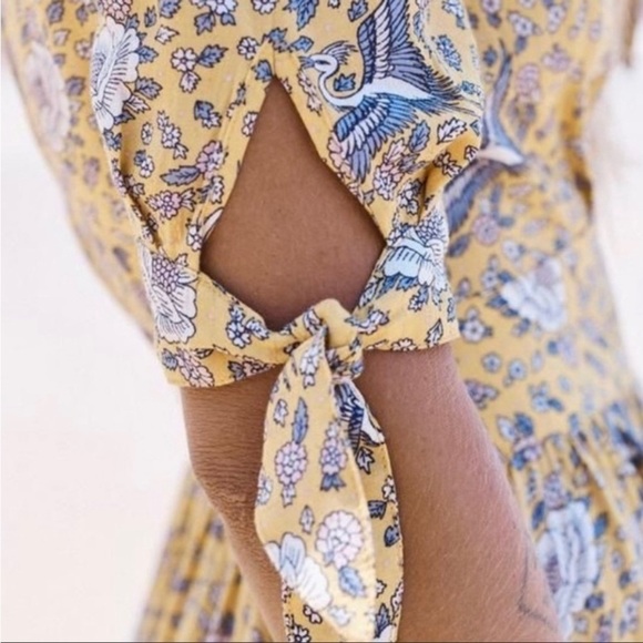 Auguste x Revolve Valentina Tie Sleeve Mini Dress Yellow Floral Print Size 4 - Picture 5 of 13